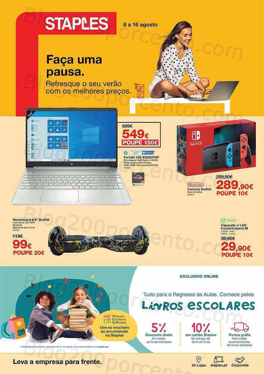 Antevisão Folheto STAPLES Promoções de 8 agosto a 16 agosto