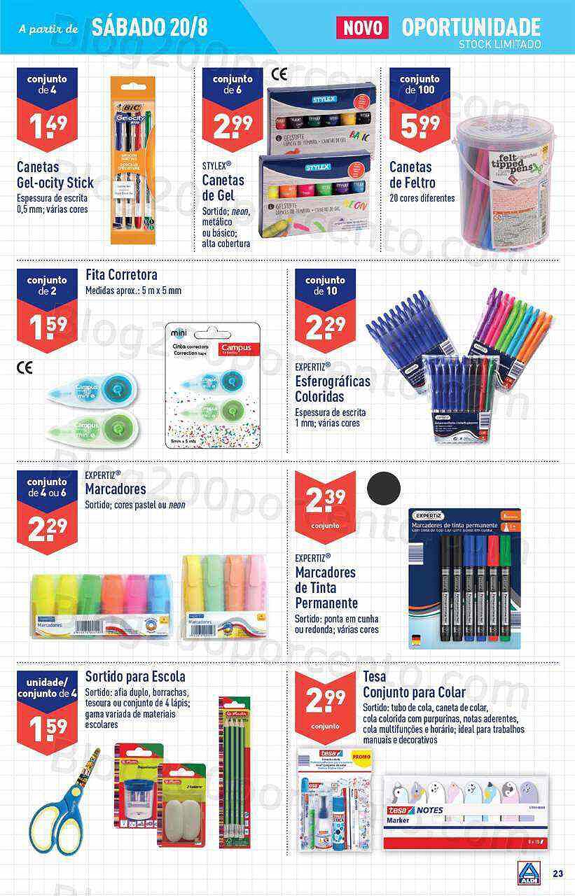 Antevisão Folheto ALDI Regresso às Aulas Promoções de 17 a 23 agosto