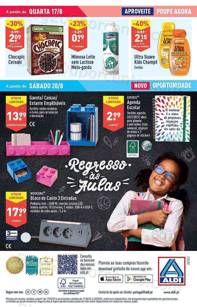Antevisão Folheto ALDI Regresso às Aulas Promoções de 17 a 23 agosto