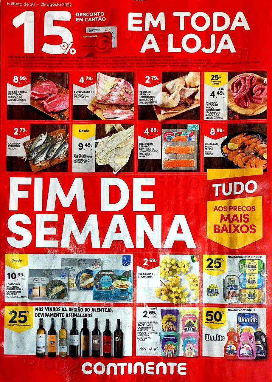 Antevisão Folheto CONTINENTE Promoções Fim de Semana - 26 a 29 agosto