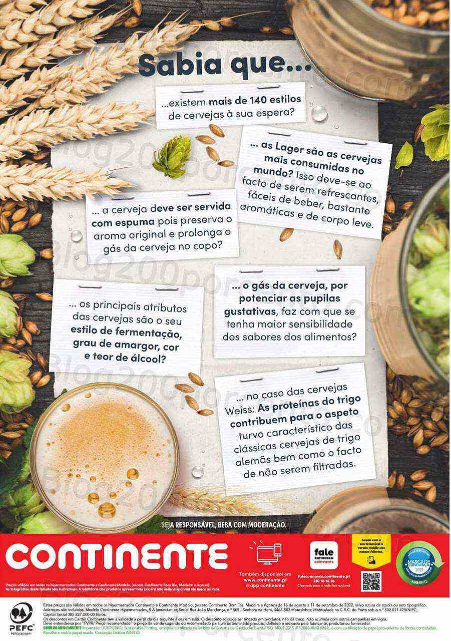 Antevisão Folheto CONTINENTE Especial Cervejas Promoções de 16 agosto a 11 setembro