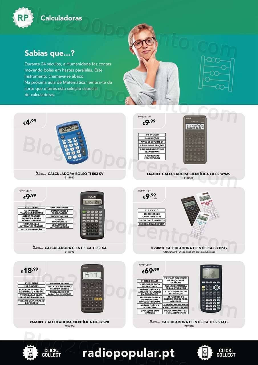 Antevisão Folheto RADIO POPULAR Especial Calculadoras Promoções de 31 agosto a 25 setembro