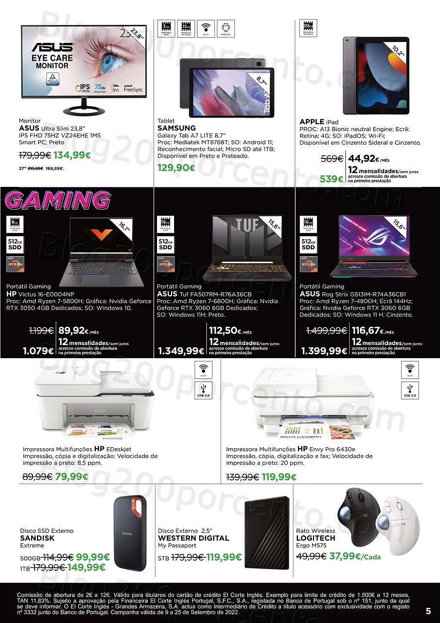 Antevisão Folheto EL CORTE INGLÉS Tecnologia Promoções de 9 a 25 setembro