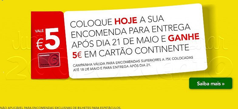 5€ em cartão | CONTINENTE | até dia 18 maio - Online