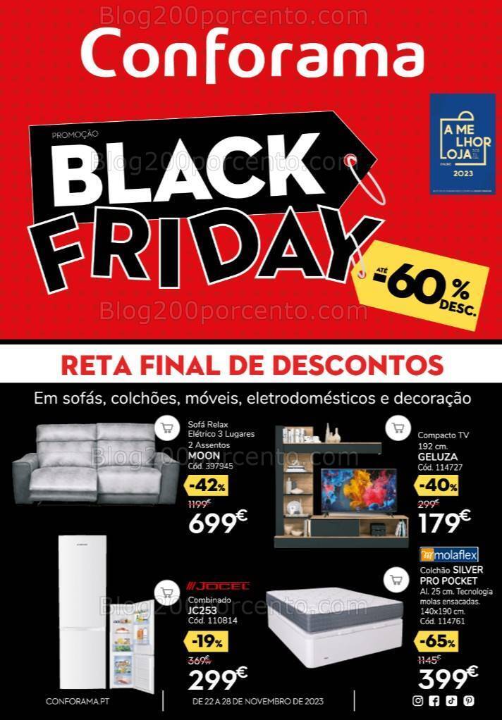 Antevisão Folheto CONFORAMA Black Friday Promoções de 22 a 28 novembro