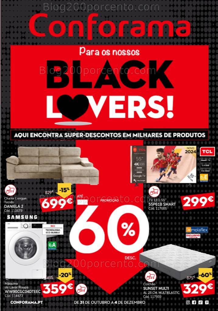Antevisão Folheto CONFORAMA Black Friday Promoções de 31 outubro a 4 dezembro