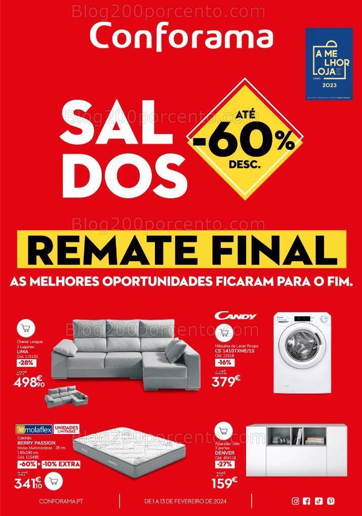 Antevisão Folheto CONFORAMA Saldos Remate Final Promoções de 1 a 13 fevereiro