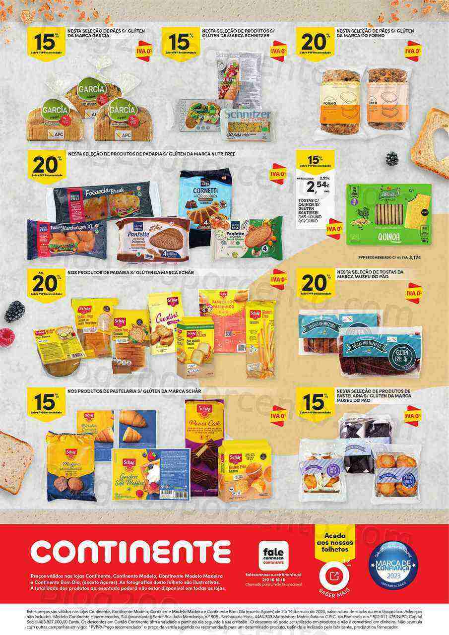 Antevisão Folheto CONTINENTE Padaria sem Glúten Promoções de 2 a 14 maio