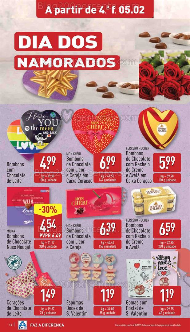 Antevisão Folheto ALDI Dia dos Namorados Promoções a partir de 5 fevereiro