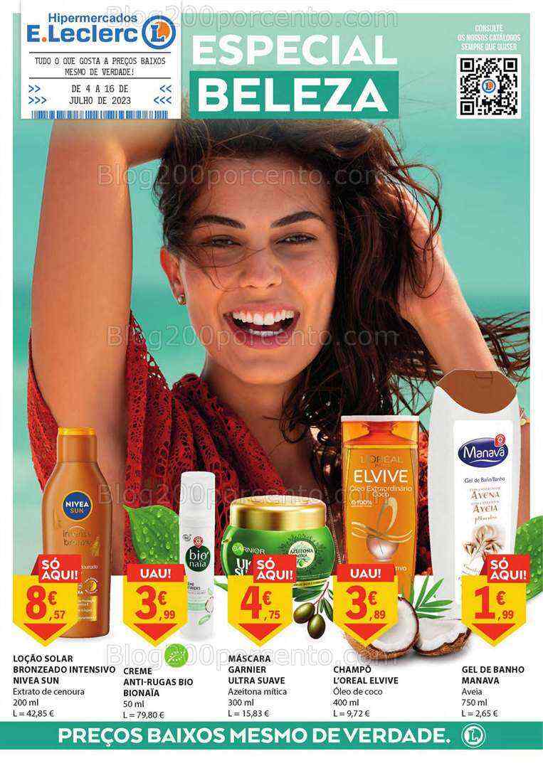 Antevisão Folheto E-LECLERC Especial Beleza Promoções de 4 a 16 julho
