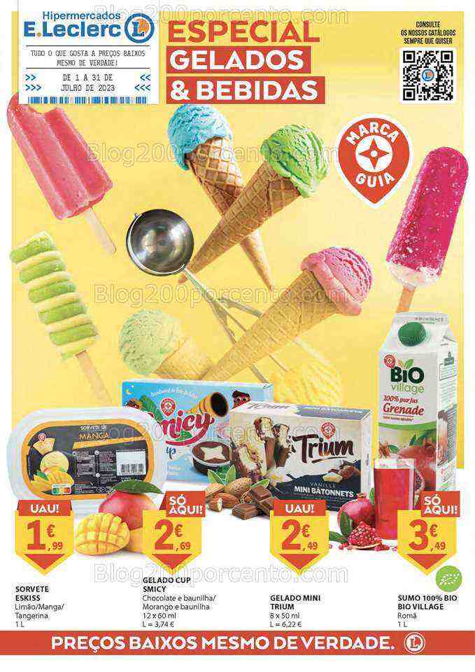 Antevisão Folheto E-LECLERC Gelados e Bebidas Promoções de 1 a 31 julho