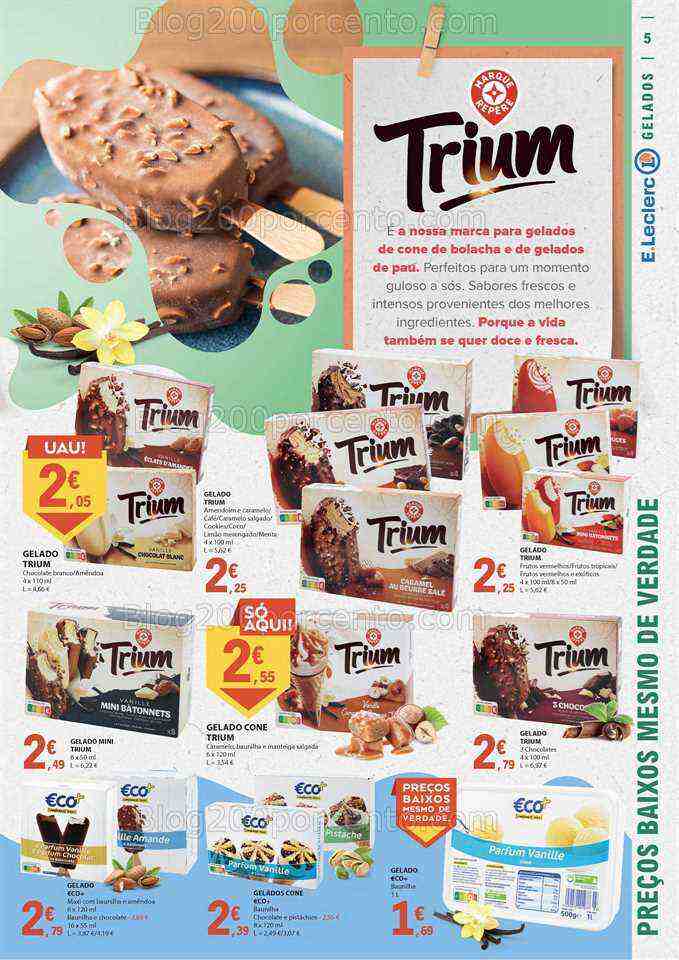 Antevisão Folheto E-LECLERC Gelados e Bebidas Promoções de 1 a 31 julho