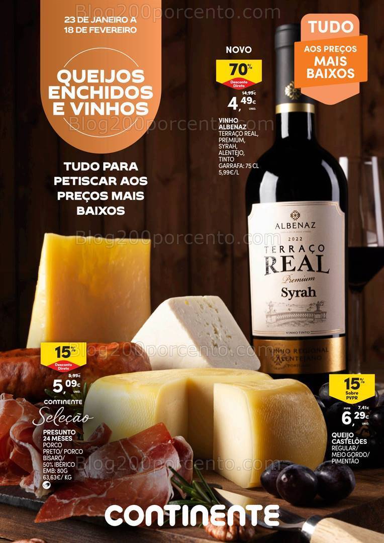 Antevisão Folheto CONTINENTE Feira Queijos Enchidos e Vinhos - 23 janeiro a 18 fevereiro