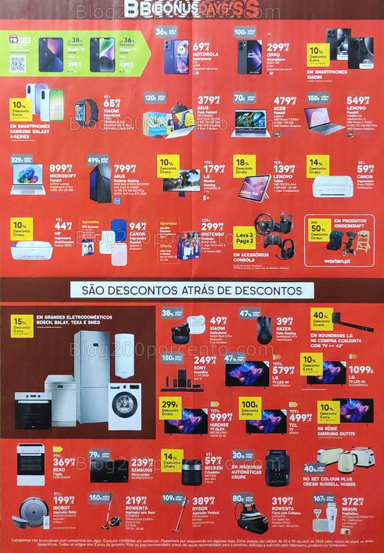 Antevisão Folheto WORTEN Bonus Days Promoções de 25 a 30 abril