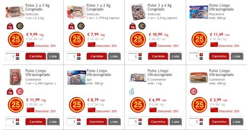 25% de desconto | CONTINENTE | Polvo, Potas, Lulas