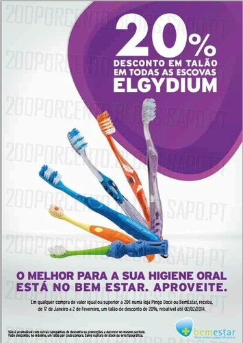 20% em talão | PINGO DOCE / BEMESTAR | Escovas Elgydium, de 17 janeiro a 2 fevereiro