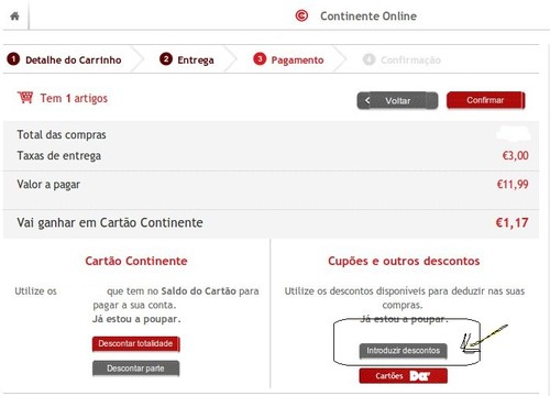 Comprar online | CONTINENTE | onde inserir os códigos dos vales