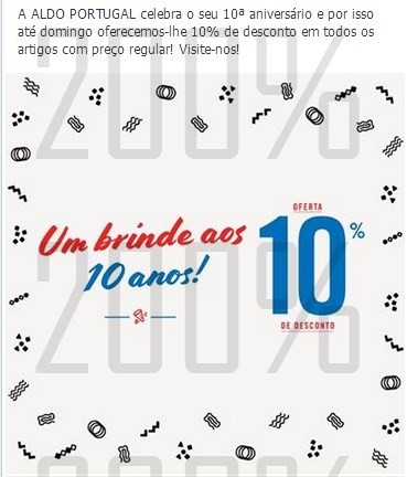 10% de desconto | ALDO | até Domingo