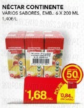 100% desconto, Acumulação  | CONTINENTE | de 22 a 31 Outubro, néctar Continente 6x200ml