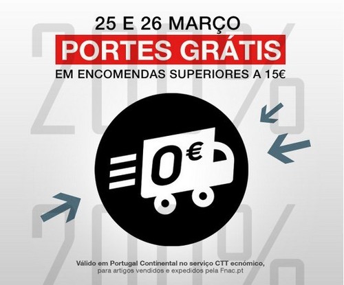 Portes grátis | FNAC | dias 25 e 26 março