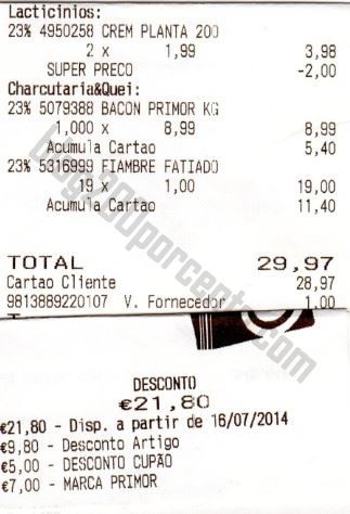 Resultado de acumulações CONTINENTE Planta e Primor