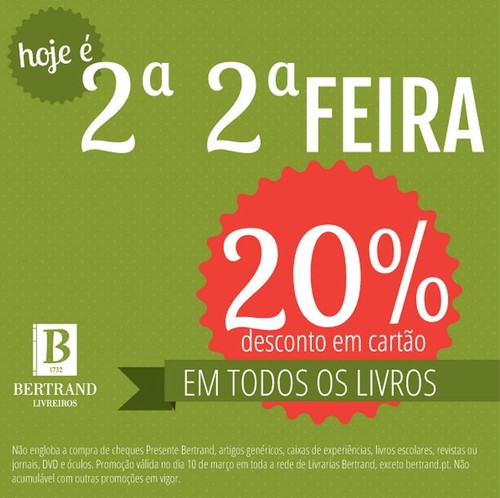 20% de desconto | BERTRAND | hoje dia 10 março