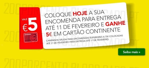 Ganhe 5€ em cartão | CONTINENTE | até 11 fevereiro