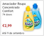 Amaciador de Roupa Comfort 74D a 2,99 no Continente