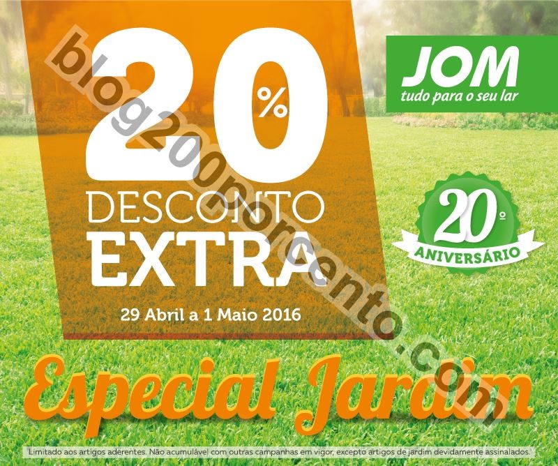 20% de desconto JOM promoções de 29 abril a 1 ma