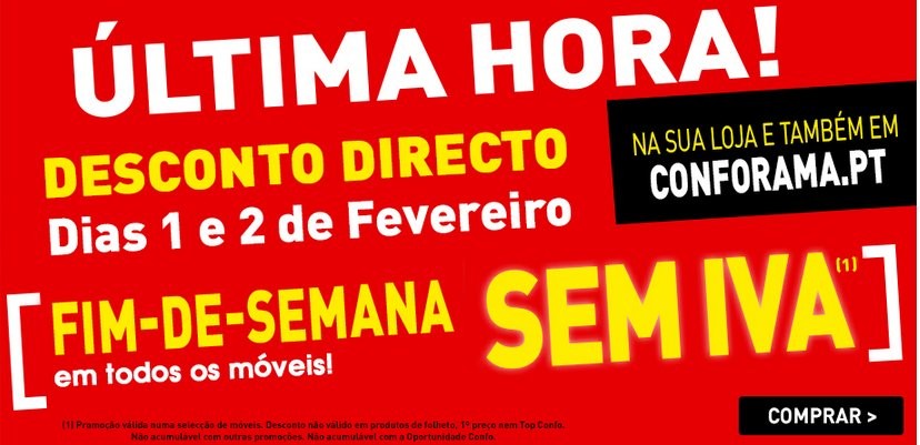 Fim de semana sem IVA | CONFORAMA | 1 e 2 fevereiro