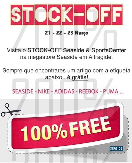 100% grátis | SPORTSCENTER & SEASIDE | Outlet dias 21 a 23 março
