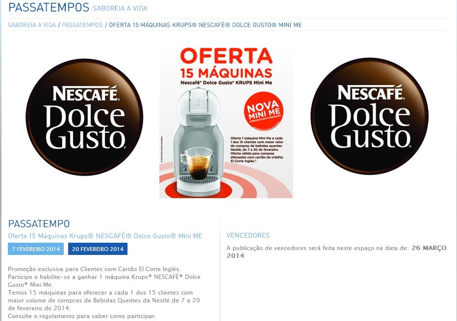 Passatempo | NESTLÉ - EL CORTE INGLÉS | Dolce Gusto até 20 fevereiro