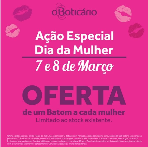 Oferta de batom | BOTICARIO | Dia da Mulher dia 7 e 8 março