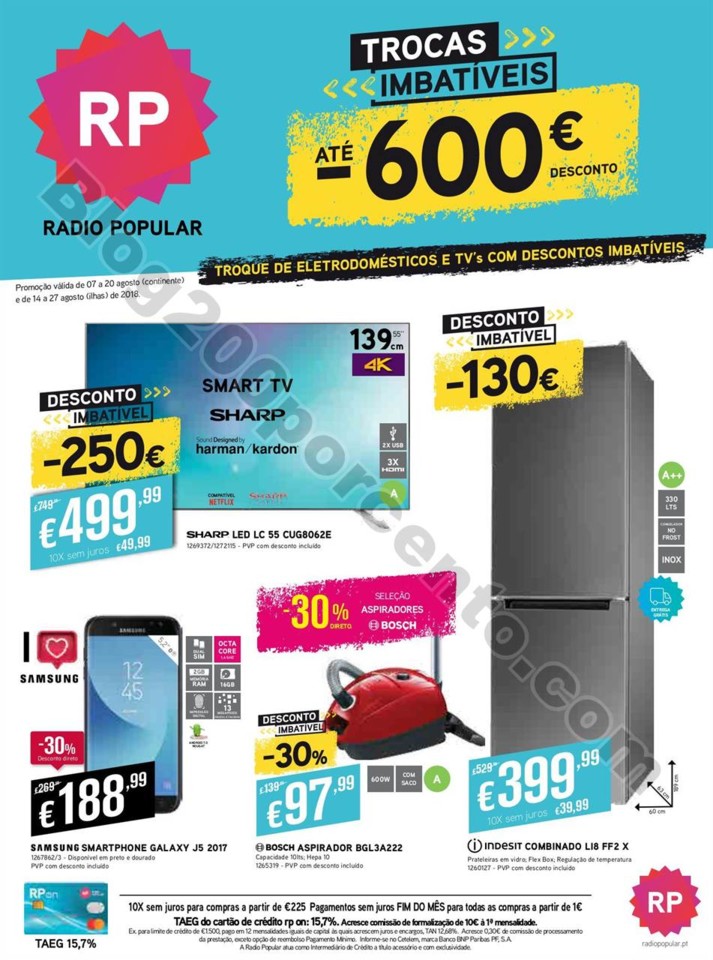 Folheto RADIO POPULAR Promoções de 7 a 20 agosto