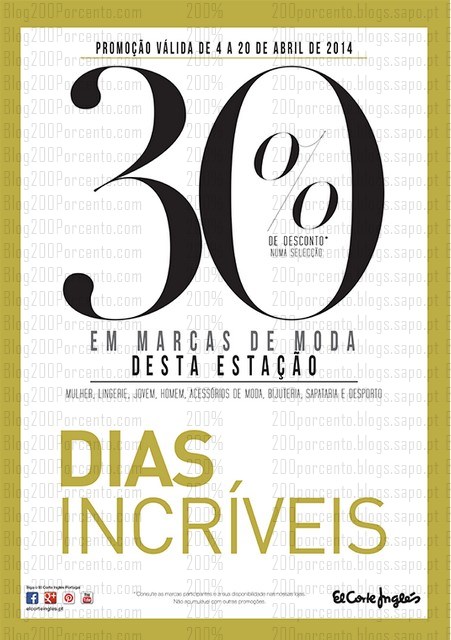 30% de desconto | EL CORTE INGLÉS | de 4 a 20 abril