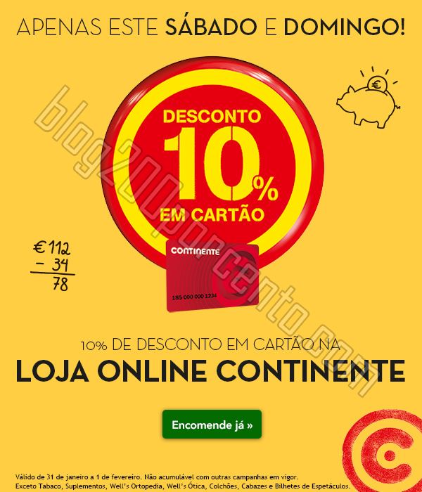 10% de desconto CONTINENTE Online só este Fim de 