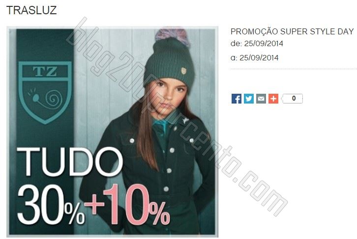 Promoção THE STYLE OUTLETS Trasluz apenas amanhã, dia 25 setembro