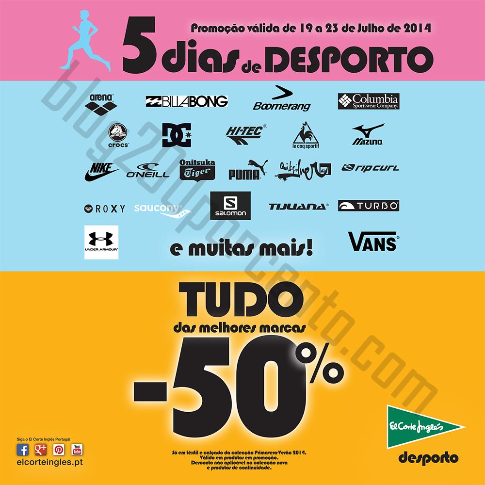 Promoções 50% em marcas desporto EL CORTE INGLÉS de 19 a 23 julho