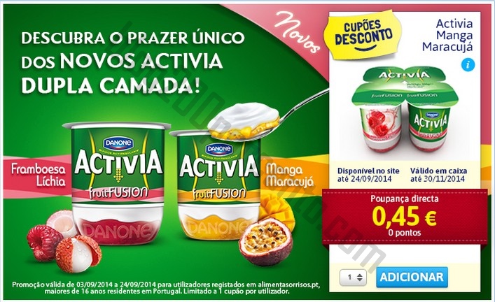 Novo vale de desconto DANONE Activia sem pontos