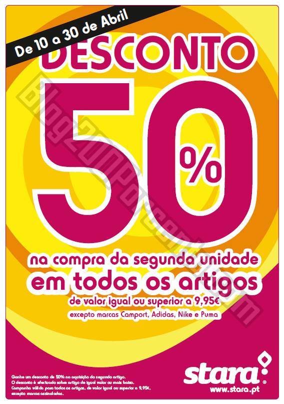 50% de desconto na segunda unidade | STARA | de 10 a 30 abril