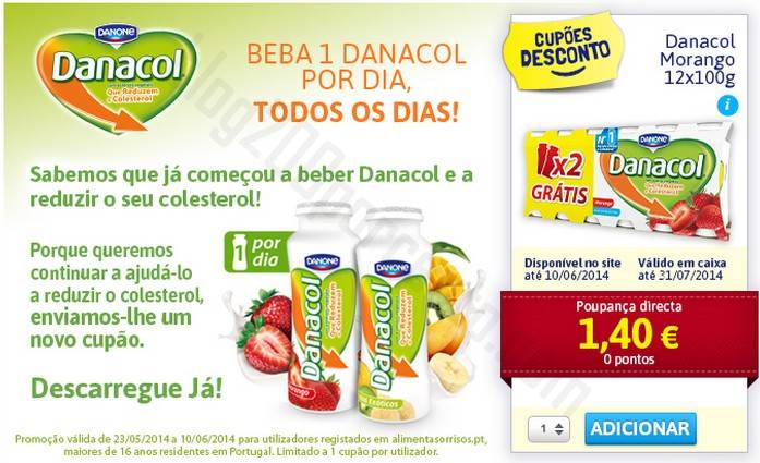 Vale de desconto DANONE, Danacol, disponível para imprimir sem pontos!