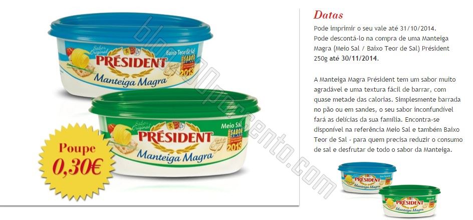 Novo vale de desconto PRESIDENT para imprimir