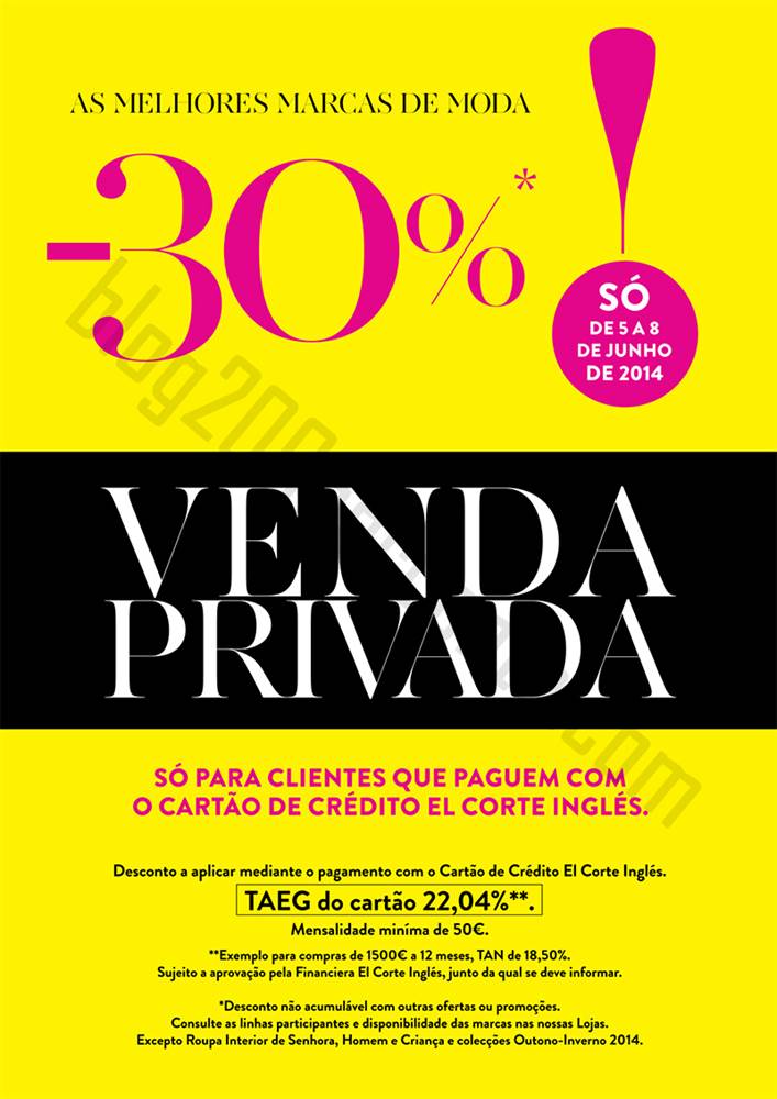 Promoção 30% de desconto EL CORTE INGLÉS de 5 a 8 junho