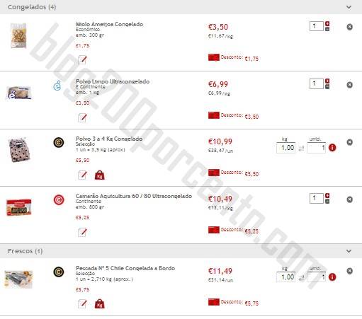 Produtos que estão a fazer 50% de desconto - Peixe e Marisco