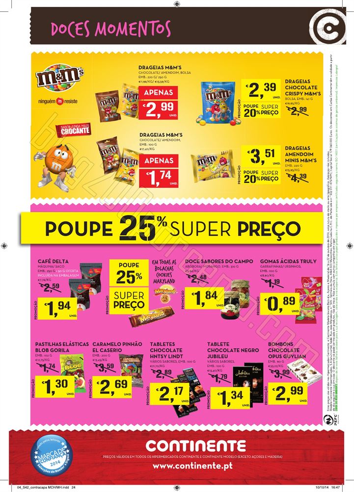 Novo folheto CONTINENTE de 16 a 22 outubro - doces