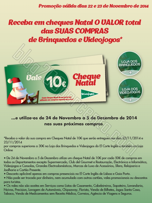 Cheques Natal EL CORTE INGLÉS 10€ por cada 30