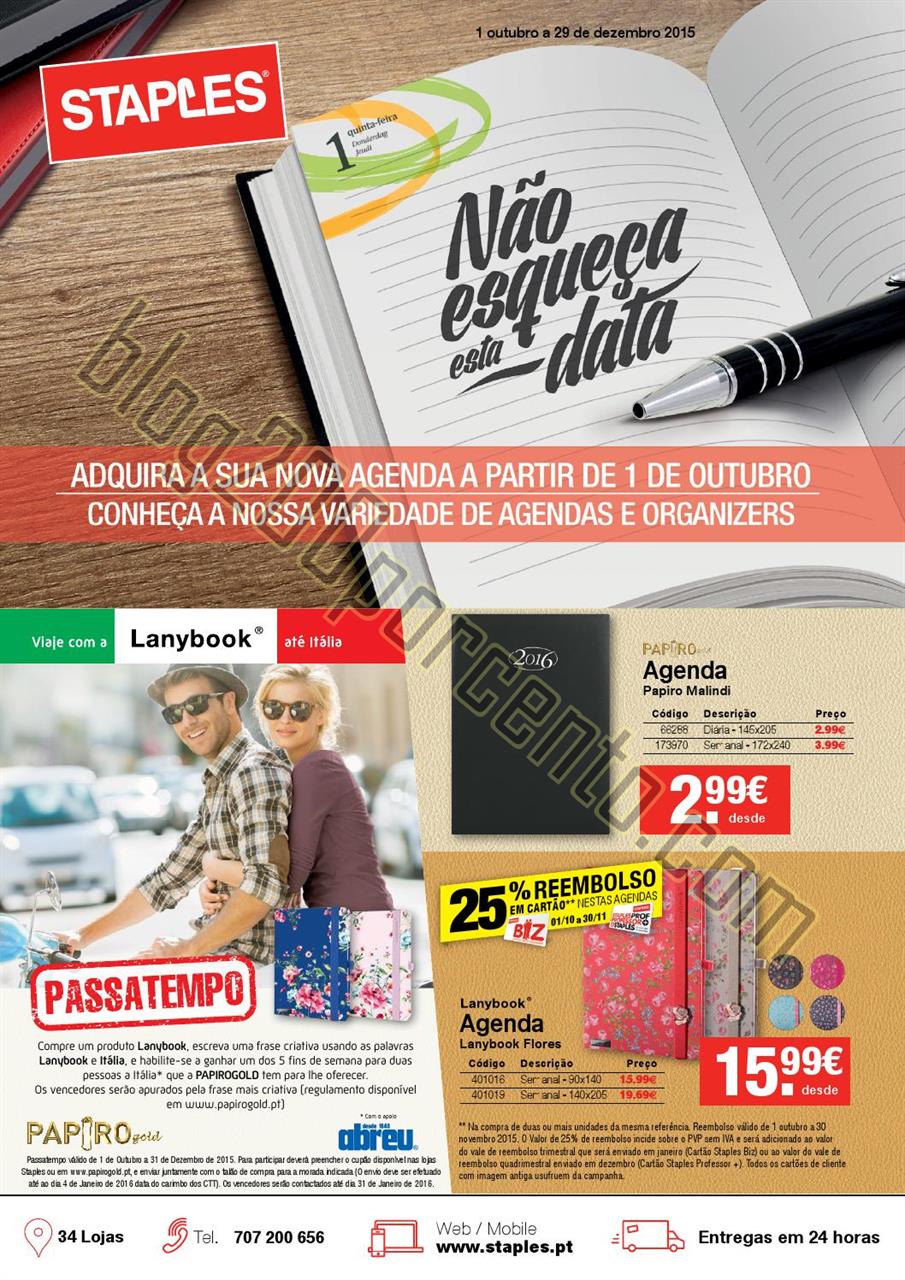 Antevisão Folheto STAPLES Agendas de 1 outubro a 
