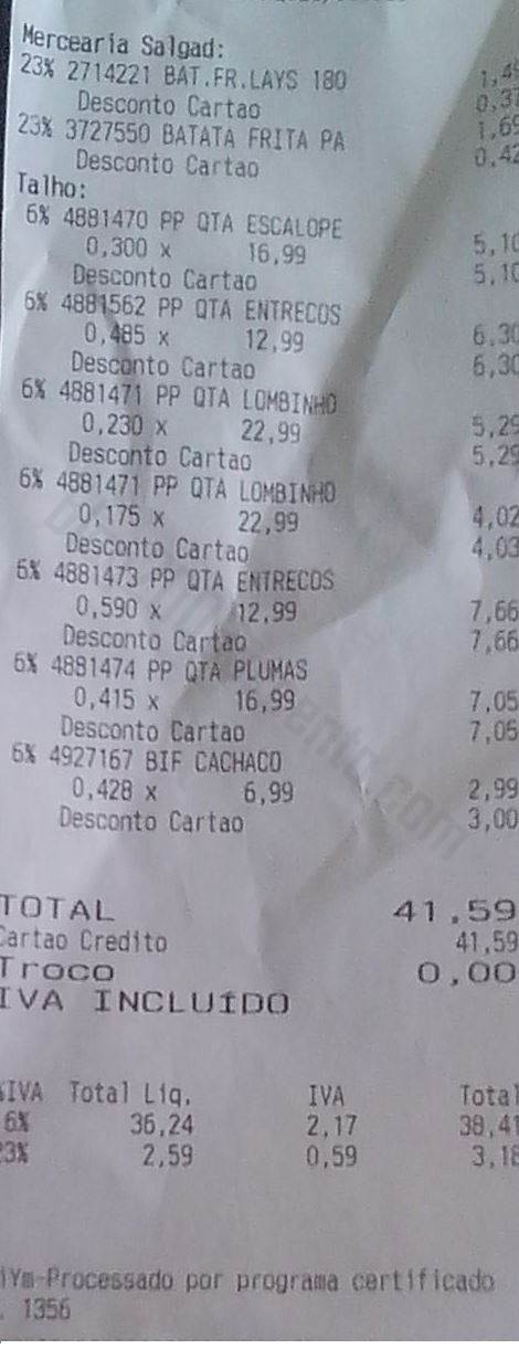 Resultado das acumulações CONTINENTE de 23 a 24 maio - Carne Porco