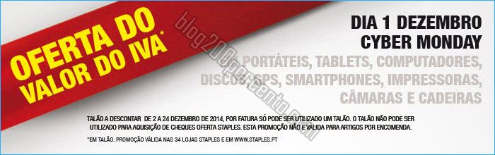 Cyber Monday STAPLES oferta do valor do iva, dia 1