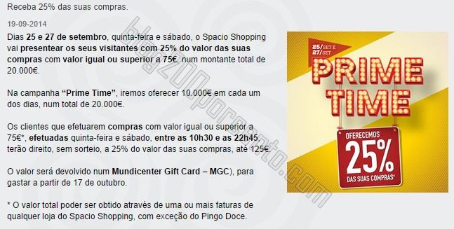 25% de desconto SPACIO SHOPPING de 25 a 27 setembro